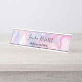 ピンクエステティックマーブルグリッター デスクネームプレート (正面)