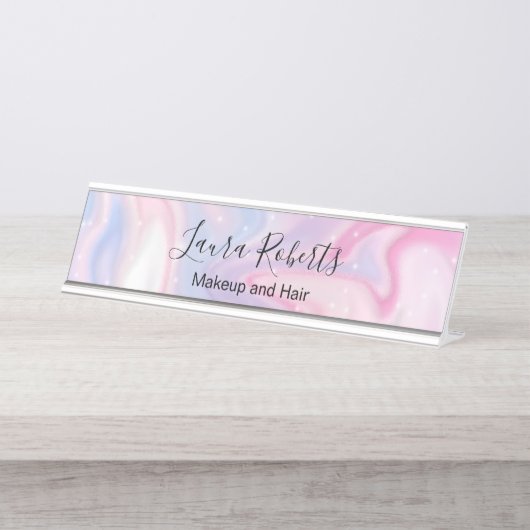 ピンクエステティックマーブルグリッター デスクネームプレート (正面)