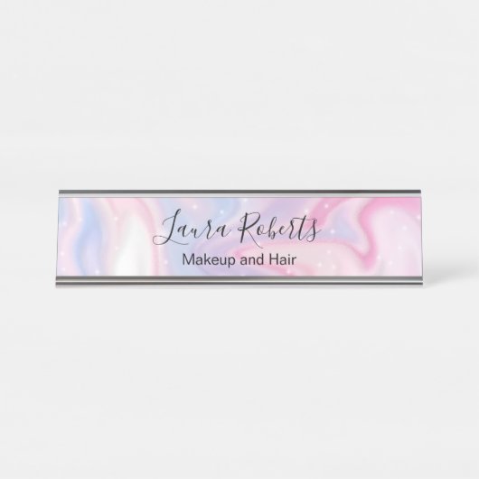 ピンクエステティックマーブルグリッター デスクネームプレート (正面)