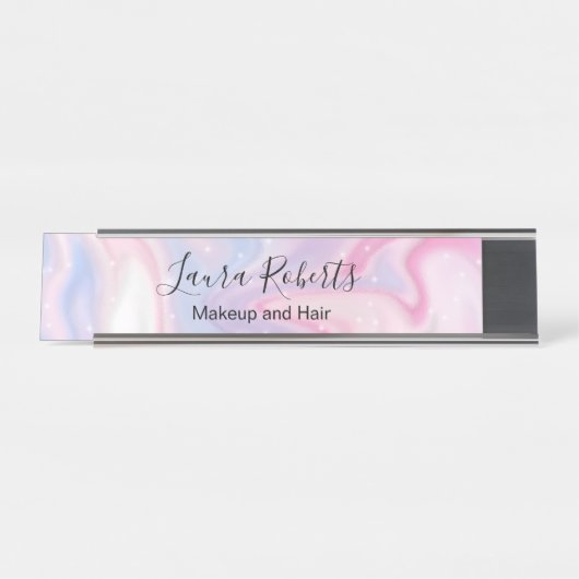ピンクエステティックマーブルグリッター デスクネームプレート (正面)