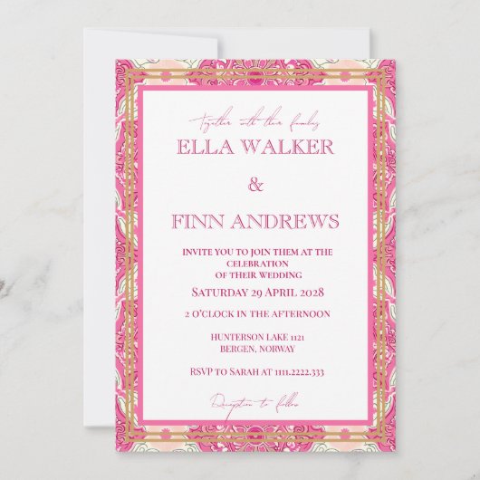 ピンクエステティックモダンタイポグラフィ結婚ズ 招待状 (正面)