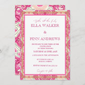 ピンクエステティックモダンタイポグラフィ結婚ズ 招待状 (正面/裏面)