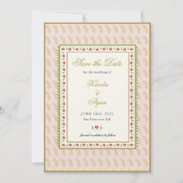 ピンクエスニックフローラフレーム結婚インディアン 招待状