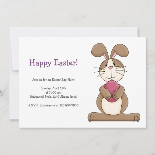 ピンクエッグのイースターバニー 招待状 (正面)