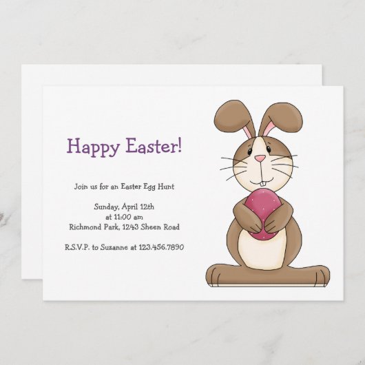ピンクエッグのイースターバニー 招待状 (正面/裏面)