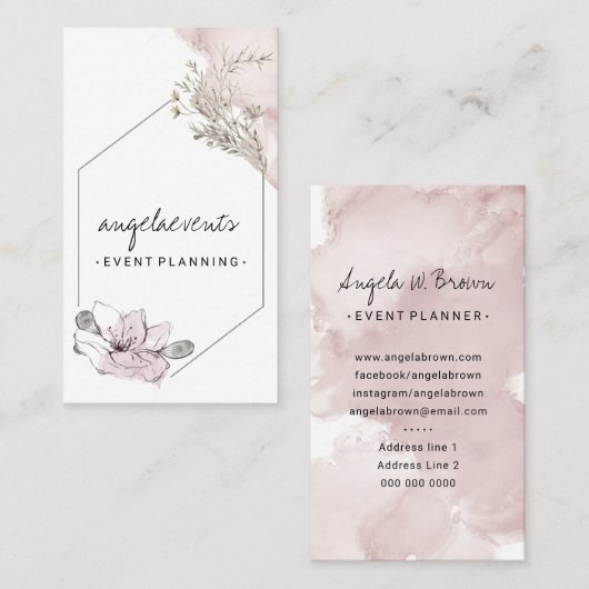 ピンクエッセンシャル油エレガントレトロ花 名刺 (正面/裏面)