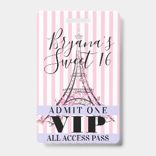 ピンクエッフェルタワースイート16パーティーVIPパスバッジ バッジ