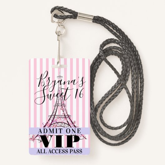 ピンクエッフェルタワースイート16パーティーVIPパスバッジ バッジ (正面ランヤード)