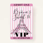 ピンクエッフェルタワースイート16パーティーVIPパスバッジ バッジ (裏面)