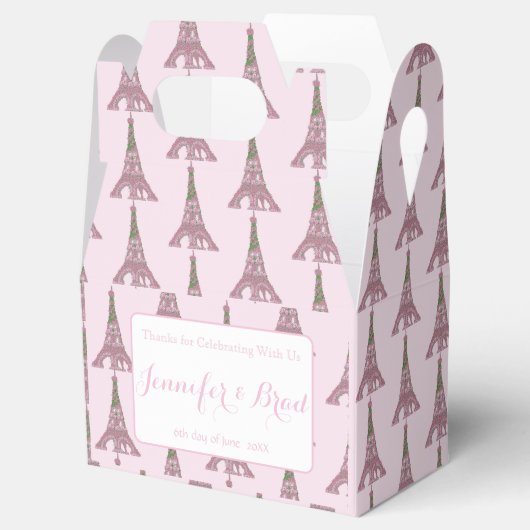 ピンクエッフェルタワーバラバラ結婚式の引き出物ボックス フェイバーボックス (オープン)