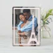 ピンクエッフェルタワーフォトセーブ・ザ・デート案内 案内状 (スタンド正面)