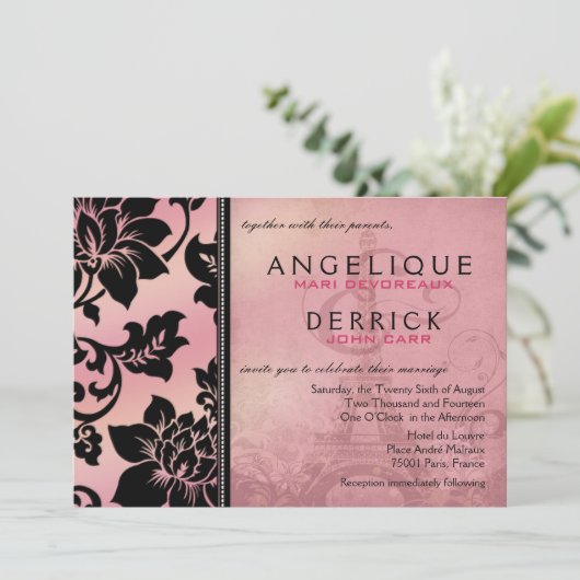 ピンクエッフェルタワーフルーアデパリ結婚ズ 招待状 (スタンド正面)