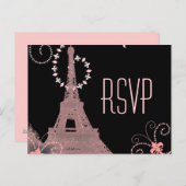 ピンクエッフェルタワーヴィンテージパリ結婚式svp インビテーションポストカード (正面/裏面)