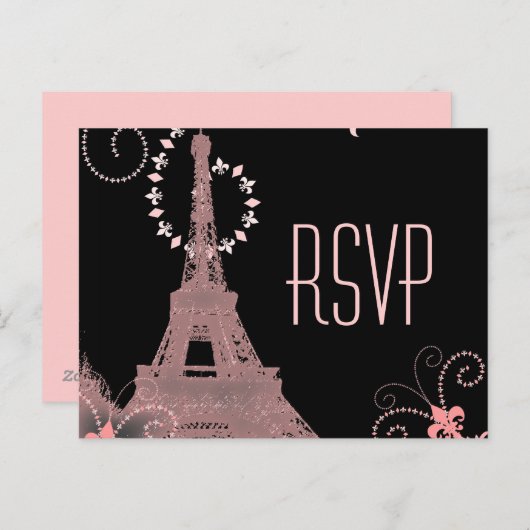 ピンクエッフェルタワーヴィンテージパリ結婚式svp インビテーションポストカード (正面/裏面)