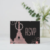 ピンクエッフェルタワーヴィンテージパリ結婚式svp インビテーションポストカード (スタンド正面)