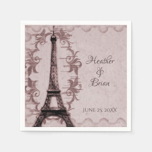 ピンクエッフェルタワー結婚ズ紙ナプキンス スタンダードカクテルナプキン (正面)