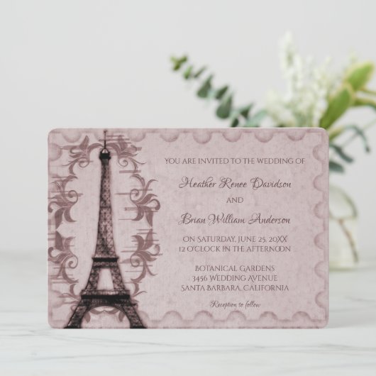ピンクエッフェルタワー結婚式招待状 招待状 (スタンド正面)