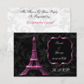 ピンクエッフェルフランスのタワーrsvp標準3.5 x 5 出欠カード (正面/裏面)