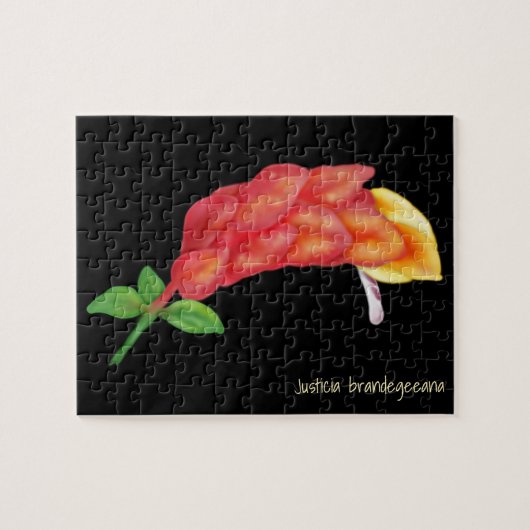 ピンクエビ植物花イラストレーション ジグソーパズル (横)