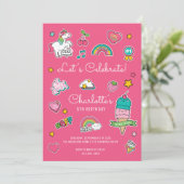 ピンクエモジ誕生日ユニコーンガール 招待状 (スタンド正面)