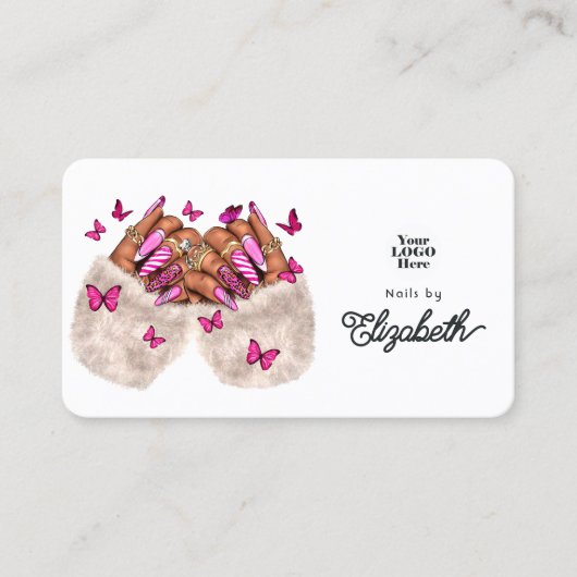 ピンクエレガンスアフリカンアメリカンネイルサロンデザイン 名刺 (正面)