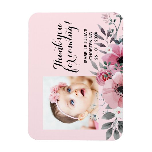ピンクエレガントありがとう来!《キリスト教》洗礼式や命名式 マグネット (縦)