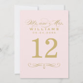 ピンクエレガントおよび金ゴールドス結婚クリプトのテーブル番号 招待状 (裏面)