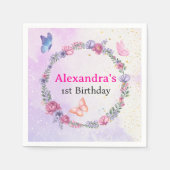 ピンクエレガントお洒落と紫のフローラ蝶 スタンダードカクテルナプキン (正面)