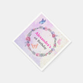 ピンクエレガントお洒落と紫のフローラ蝶 スタンダードカクテルナプキン (角)