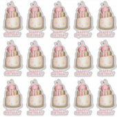 ピンクエレガントお誕生日ケーキ輪郭 シール (正面)