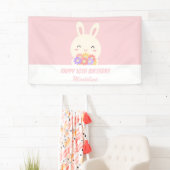 ピンクエレガントかわいいウサギ&フラワーガール誕生日 横断幕 (インサイチュ)