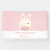 ピンクエレガントかわいいウサギ&フラワーガール誕生日 横断幕 (横)