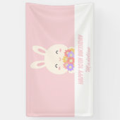 ピンクエレガントかわいいウサギ&フラワーガール誕生日 横断幕 (縦)