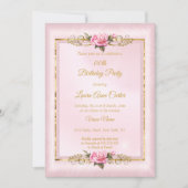 ピンクエレガントかわいらしのローズ金ゴールド写真バースデーパーティー 招待状 (正面)