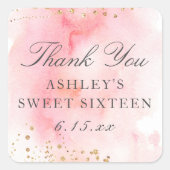 ピンクエレガントかわいらしウォーター色のパーティーの好意 スクエアシール (正面)