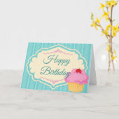 ピンクエレガントかわいらしカップケーキハッピーバースデーカード カード (黄色い花)