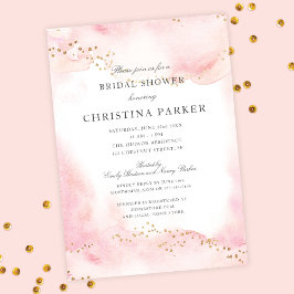 ピンクエレガントかわいらし金ゴールドグリッターブライダルシャワー 招待状