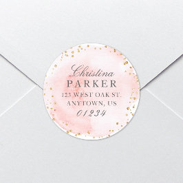 ピンクエレガントかわいらし金ゴールドグリッター差出人住所 ラウンドシール