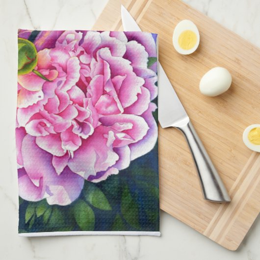 ピンクエレガントがかった白クラシックの水色フローラ キッチンタオル (四つ折り)