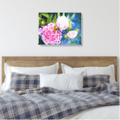 ピンクエレガントがかった白クラシックの水色フローラ キャンバスプリント (インサイチュ (寝室))