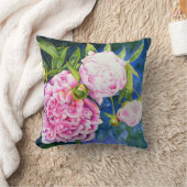 ピンクエレガントがかった白クラシックの水色フローラ クッション (ブランケット)