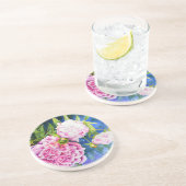 ピンクエレガントがかった白クラシックの水色フローラ コースター (側面)