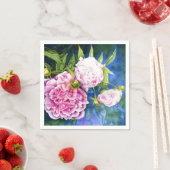 ピンクエレガントがかった白クラシックの水色フローラ スタンダードカクテルナプキン (インサイチュ)