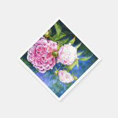 ピンクエレガントがかった白クラシックの水色フローラ スタンダードカクテルナプキン (角)