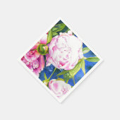 ピンクエレガントがかった白クラシックの水色フローラ スタンダードカクテルナプキン (角)