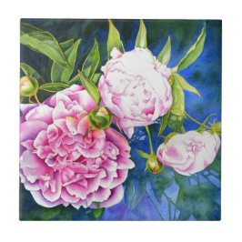 ピンクエレガントがかった白クラシックの水色フローラ タイル