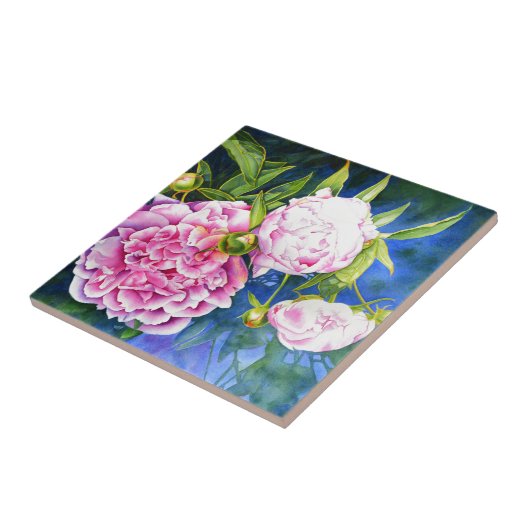 ピンクエレガントがかった白クラシックの水色フローラ タイル (側面)