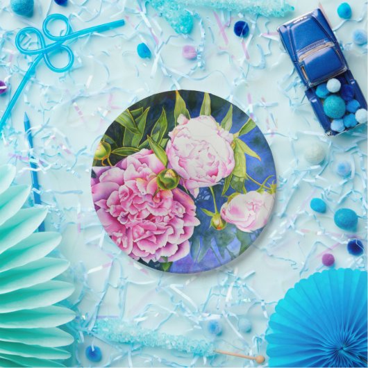 ピンクエレガントがかった白クラシックの水色フローラ ペーパープレート (パーティー)