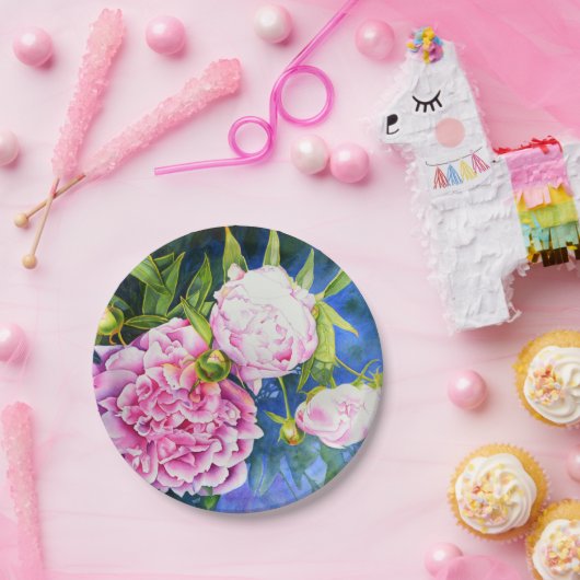 ピンクエレガントがかった白クラシックの水色フローラ ペーパープレート (パーティー)