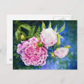 ピンクエレガントがかった白クラシックの水色フローラ ポストカード (正面/裏面)